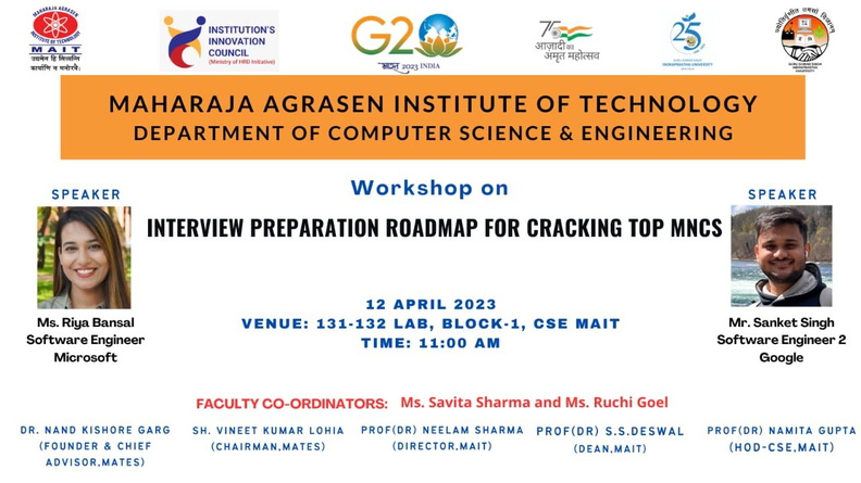 Workshop on “Interview Preparation Roadmap for Cracking Top MNCs” on 12 April 2023 